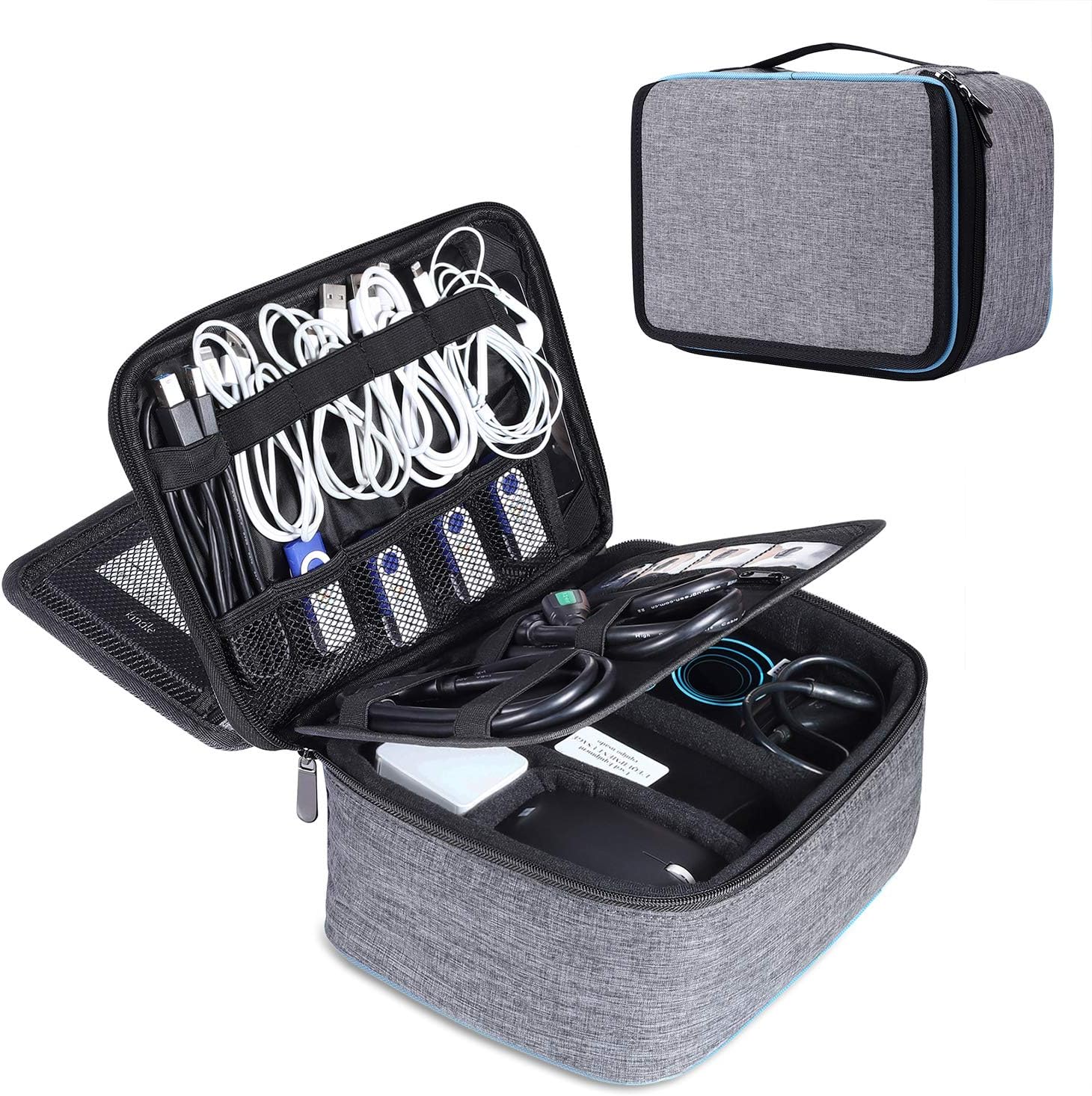 BERTASCHE Cable Organiser Bag Travel Electronics Gadget Case Tidy Storage Box with 11" Tablet Compartment, Tech Pouch for Cables, Chargers, Plugs, Memory Cards (for 11 inch Tablet)