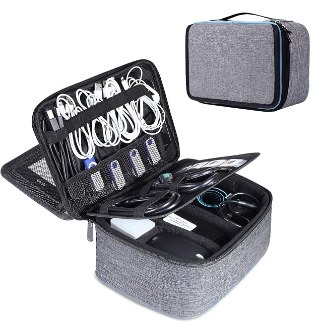 Bertasche Cable Organiser Bag Travel Electronics Gadget Case Tidy Storage Box Pouch for Cables,Chargers,Plugs,Memory Cards,11" Tablet