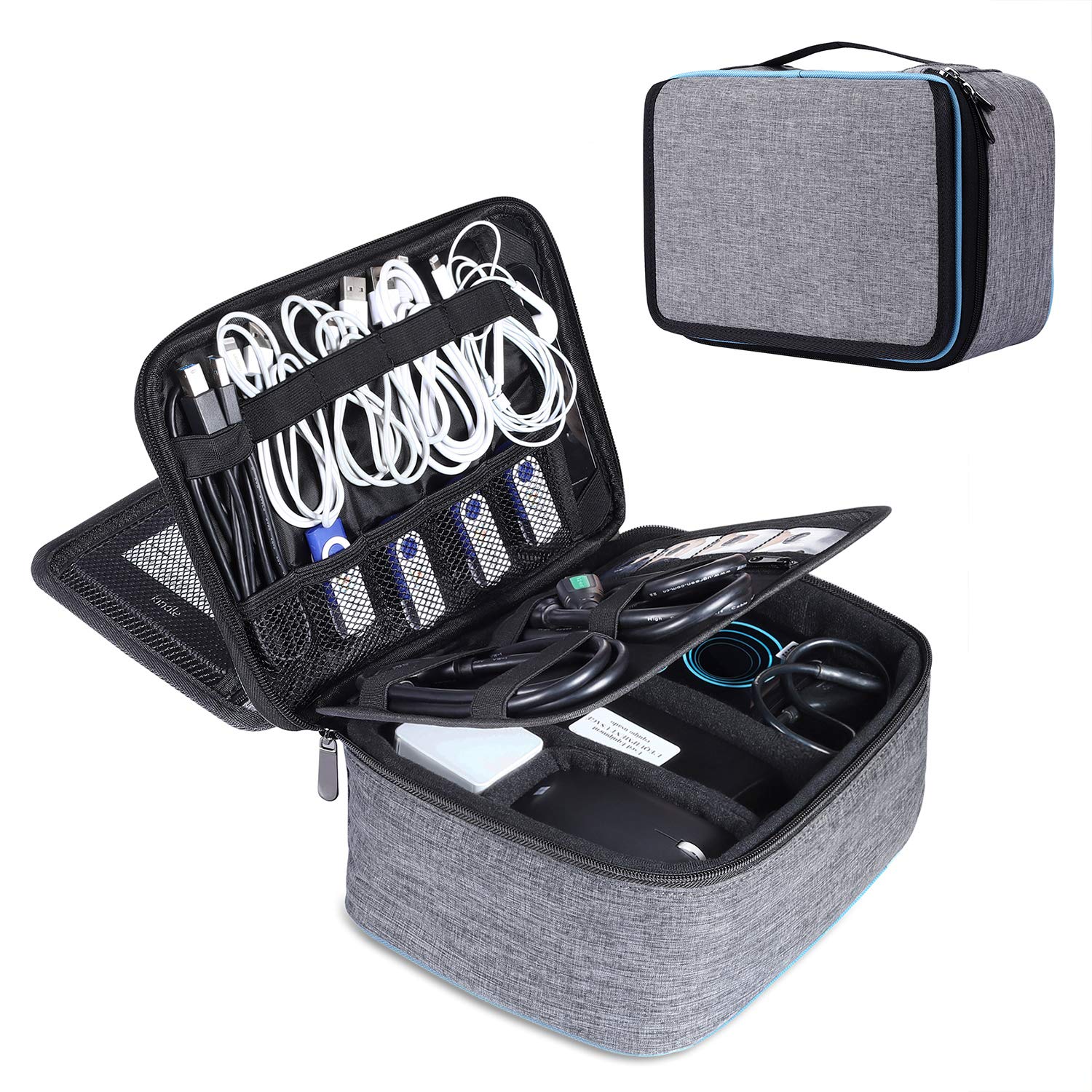 BERTASCHE Cable Organiser Bag Travel Electronics Gadget Case Tidy Storage Box with 11" Tablet Compartment, Tech Pouch for Cables, Chargers, Plugs, Memory Cards (for 11 inch Tablet)