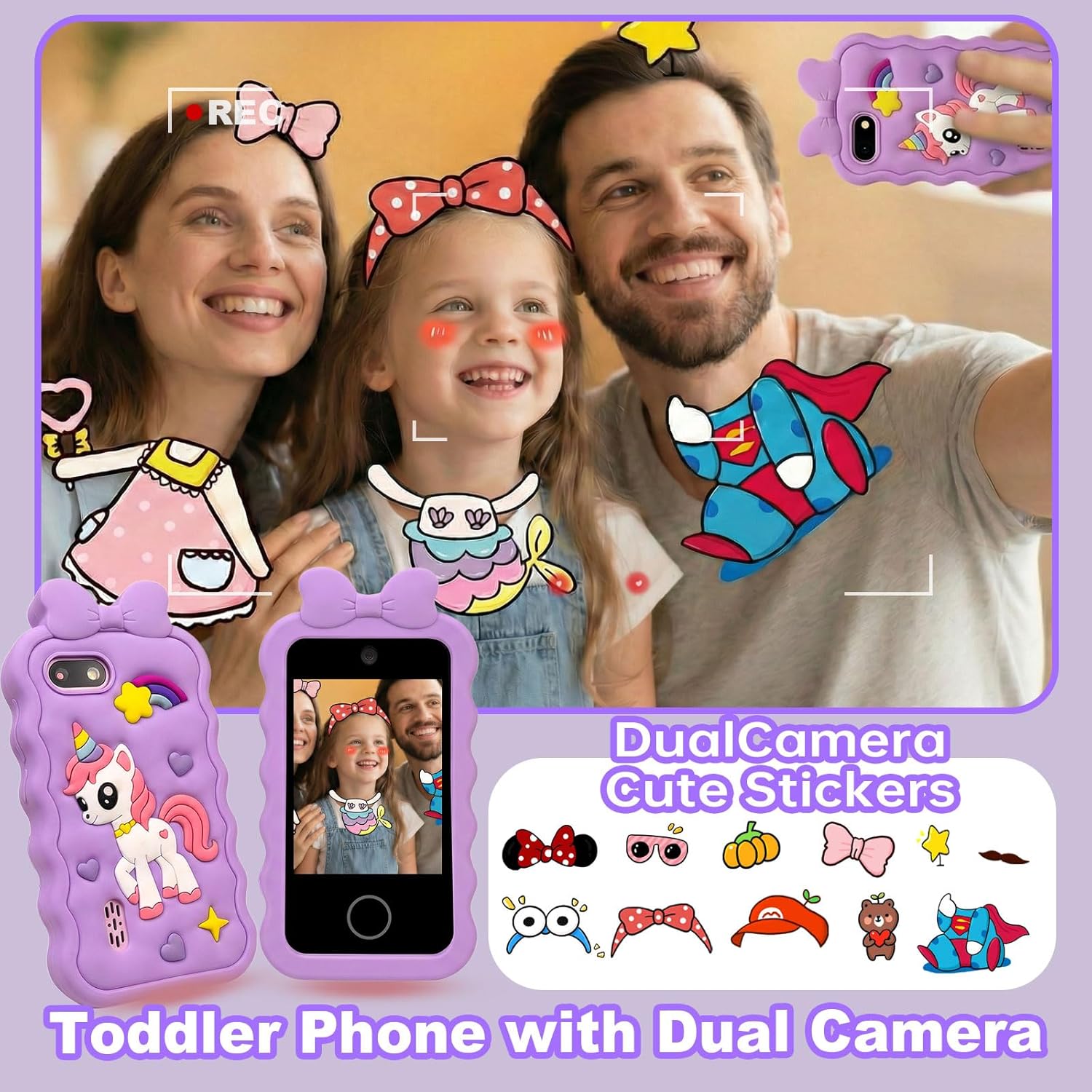Kids Smart Phone for Gifts Birthday Christmas,Gimubaba Toy Phone Toddler Cell Phone Play Phone with 2.8" Touchscreen/Dual Camera/TF Card for Playing Game/Music/Learning (Purple)