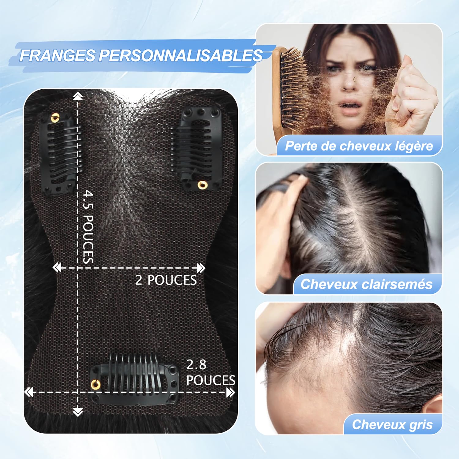 WORLDSTAR Hair Topper Cheveux Humain Femme,Frange de Bébé,15g,Noir Jais