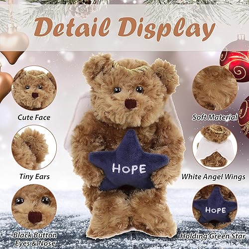 Miniatura 5 de Plushland Osos de ángel con alas blancas y halo, Hold Star with Hope Peace Joy, juguete de peluche suave, regalo para Navidad, 6 pulgadas (moca)