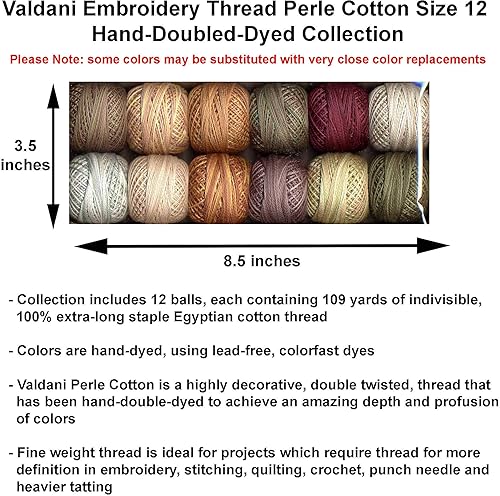 Miniatura 2 de Valdani Hilo de bordar Perle Cotton Tamaño 12 Luces de país teñidas a mano 2 (PC12-Country2) con Destripador de costura y enhebrador de agujas