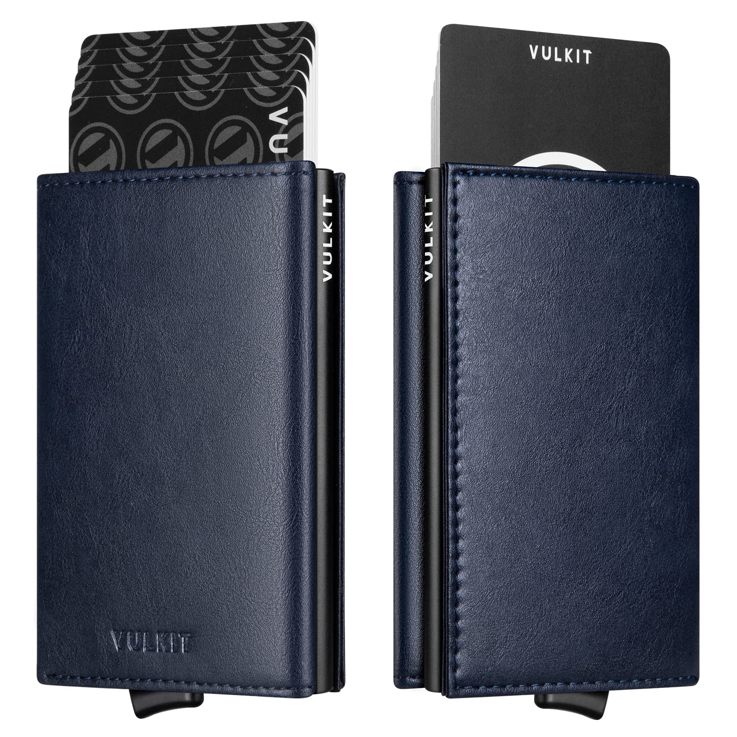 VULKITPop up Card Wallet Minimalist Cash Wallets RFID Blocking Leather Smart Credit Card Holder with ID window for Men(Navy)