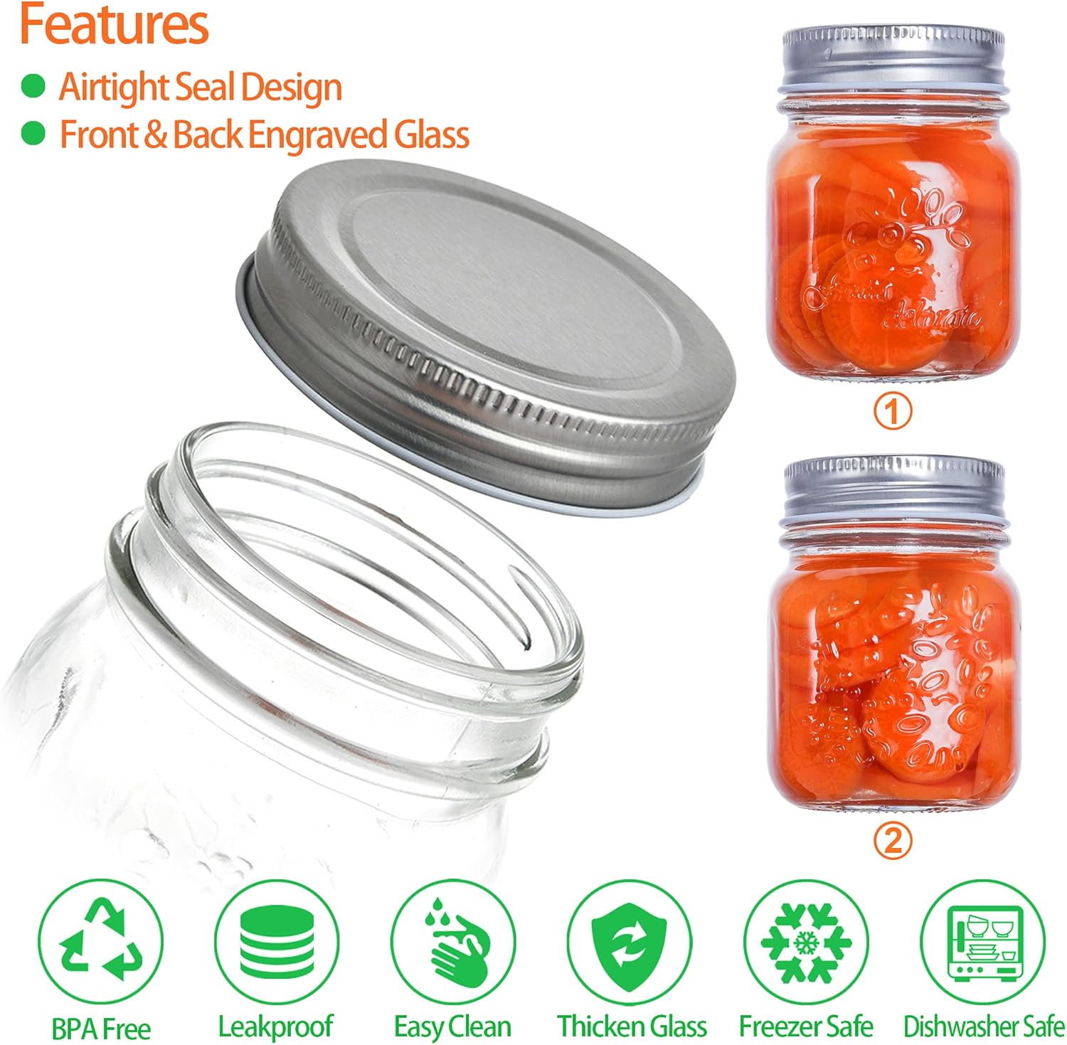 Small Mason Jars With Lids 6oz, 20 Pack Regular Mouth Canning Jars for Food Storage with Labels, Glass Jars with Metal Lids for Spice, Jam, Honey, Jelly, Dessert, Pickle, DIY Candles Decor