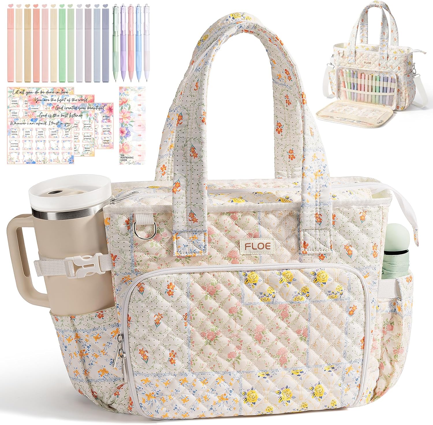 Large Bible Bag for Women Bible Cover Case, Quilted Puffer Bible Tote Bag Church Bag w/Shoulder Strap, Bible Study Supplies Journaling Kit Accessories Mothers Day Easter Christian Gifts for Women Mom