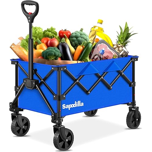 Collapsible Foldable Wagons with Wheels, Lightweight Wagon Cart with Large Capacity for Grocery,Gardening,Camping,Shopping,Blue