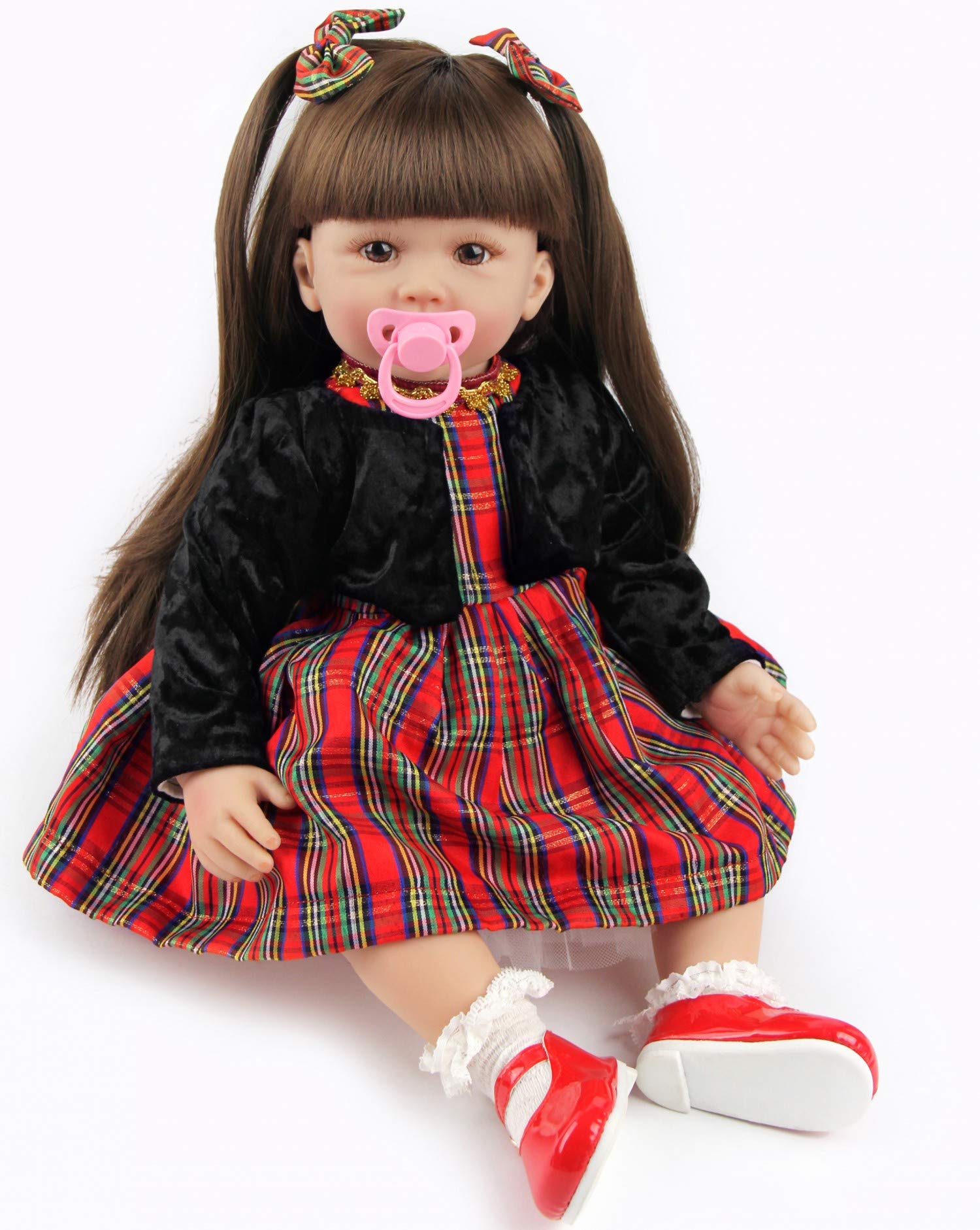 ZIYIUI Reborn Kleinkind-Puppen 60 cm weiches Silikon-Vinyl realistische Reborn Puppen Mädchen mit langem Haar echte Babypuppen, die echt aussehen Neugeborene