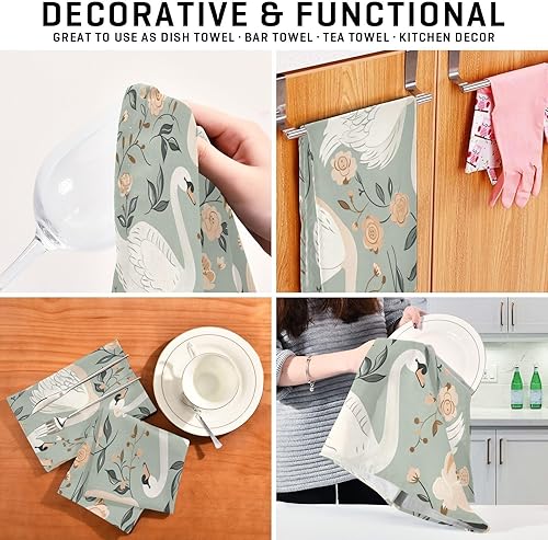 Miniatura 7 de GAIREG Swans and Retro Floral Set of Kitchen Towels, 28x18 Inch Bulk Spring Dish Towels