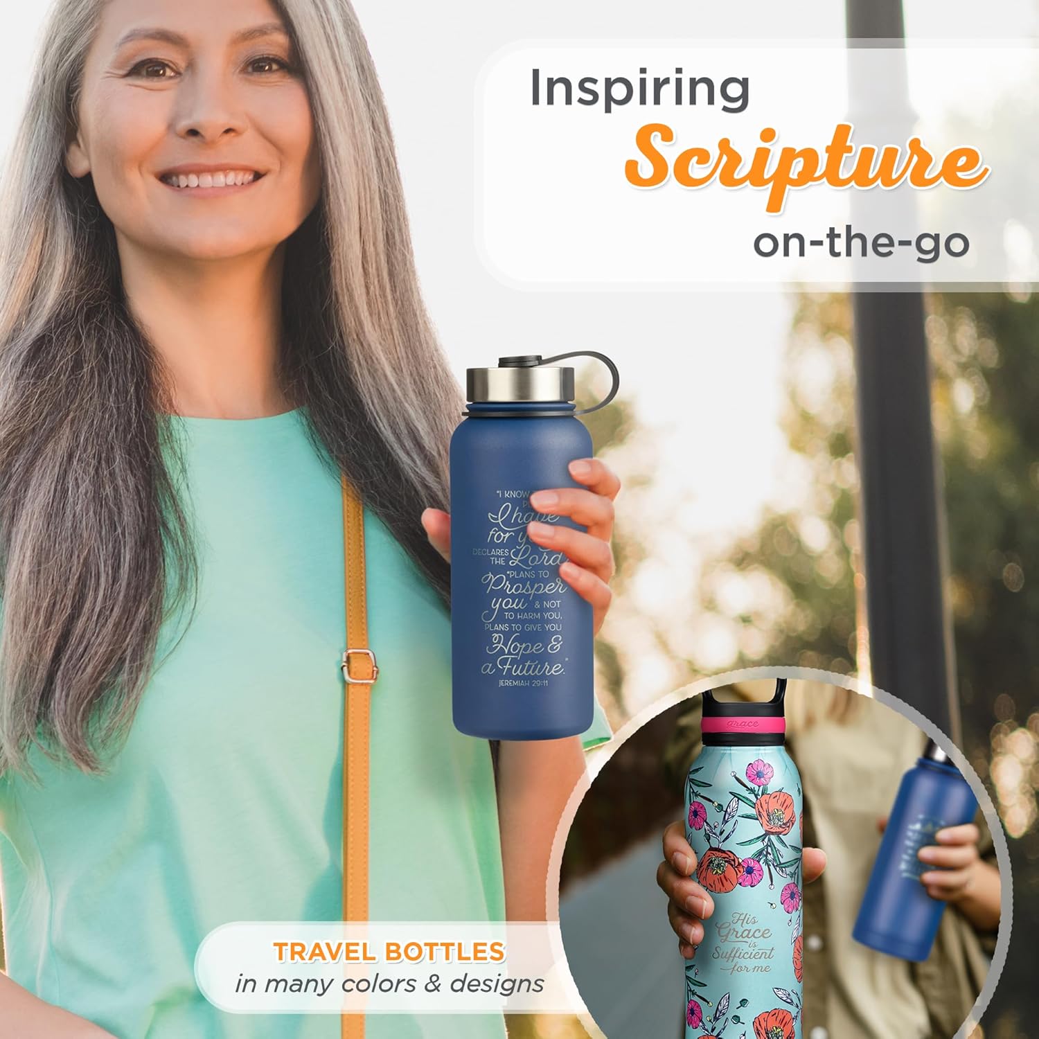 Christian Art Gifts Large Stainless Steel Double Wall Vacuum Sealed Insulated Water Bottle for Women, Men & Grads: I Know the Plans - Jer. 29:11 Inspiring Bible Verse, Leak/Spill-proof, Blue, 32 oz. - Image 6