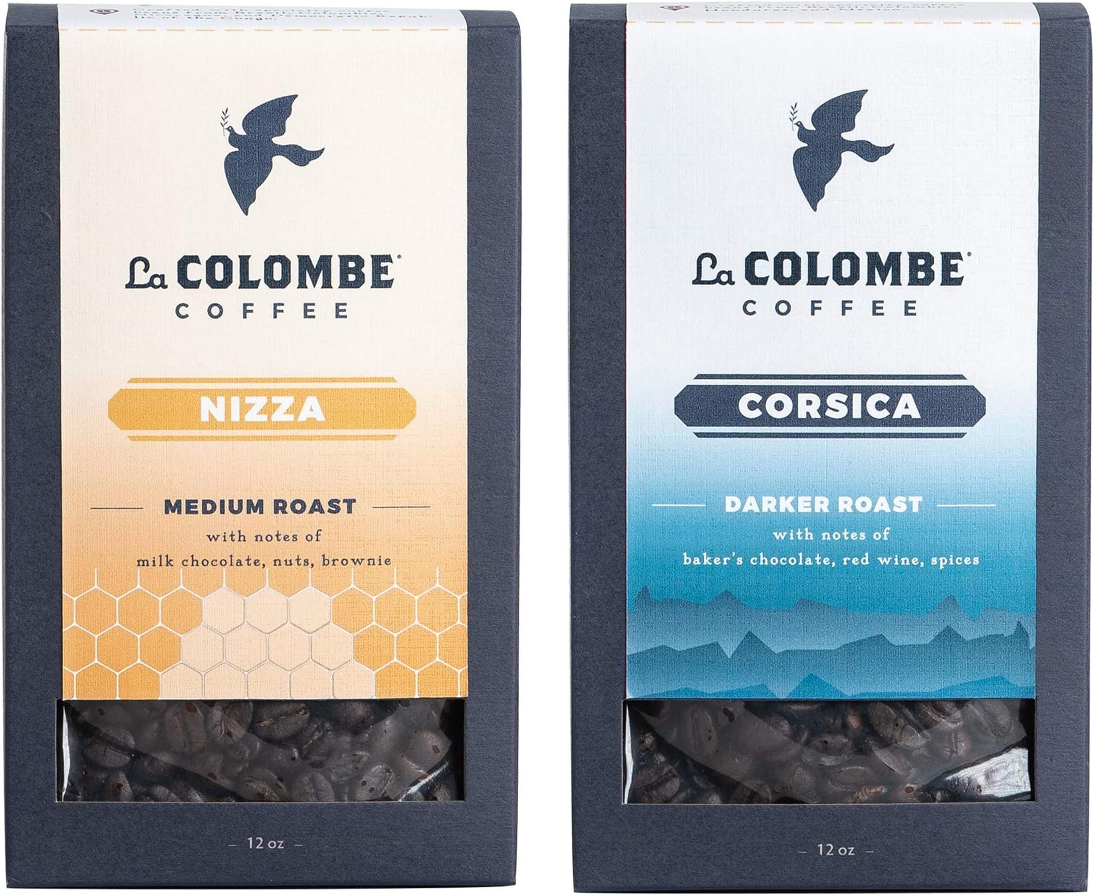 La Colombe Whole Bean Coffee - The Bestsellers Pack, Dark Roast Corsica and Medium Roast Nizza, 12 Ounce (Pack of 2)