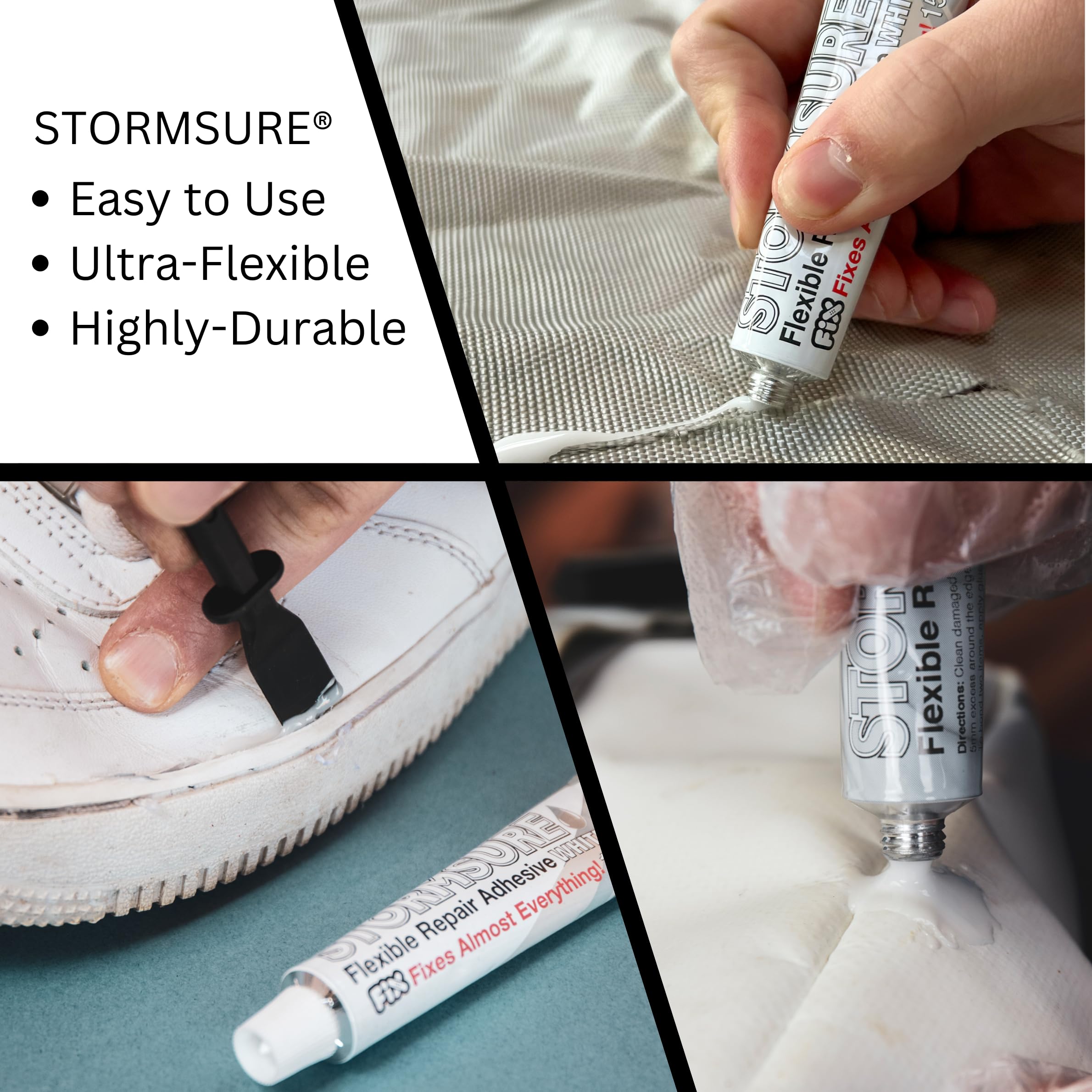 Stormsure Flexible Repair Adhesive White 15g: Waterproof, Highly Durable Glue for Long Lasting, Easy, Patchless Repairs