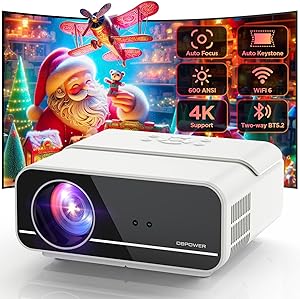 [Auto Focus/Keystone] DBPOWER Projector 4K with 5G WiFi and Bluetooth, FHD Native 1080P Outdoor Movie Projector with 4P4D/PPT/Zoom, Mini Home Projector Compatible w iOS/Android/HDMI/TV Stick
