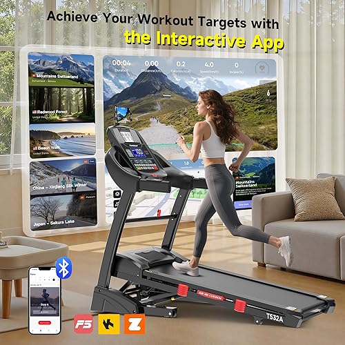 Miniatura 5 de Cinta de correr con inclinación automática del 15% de capacidad de 400 libras, máquina de correr plegable de 5.1 HP para el hogar con mango de