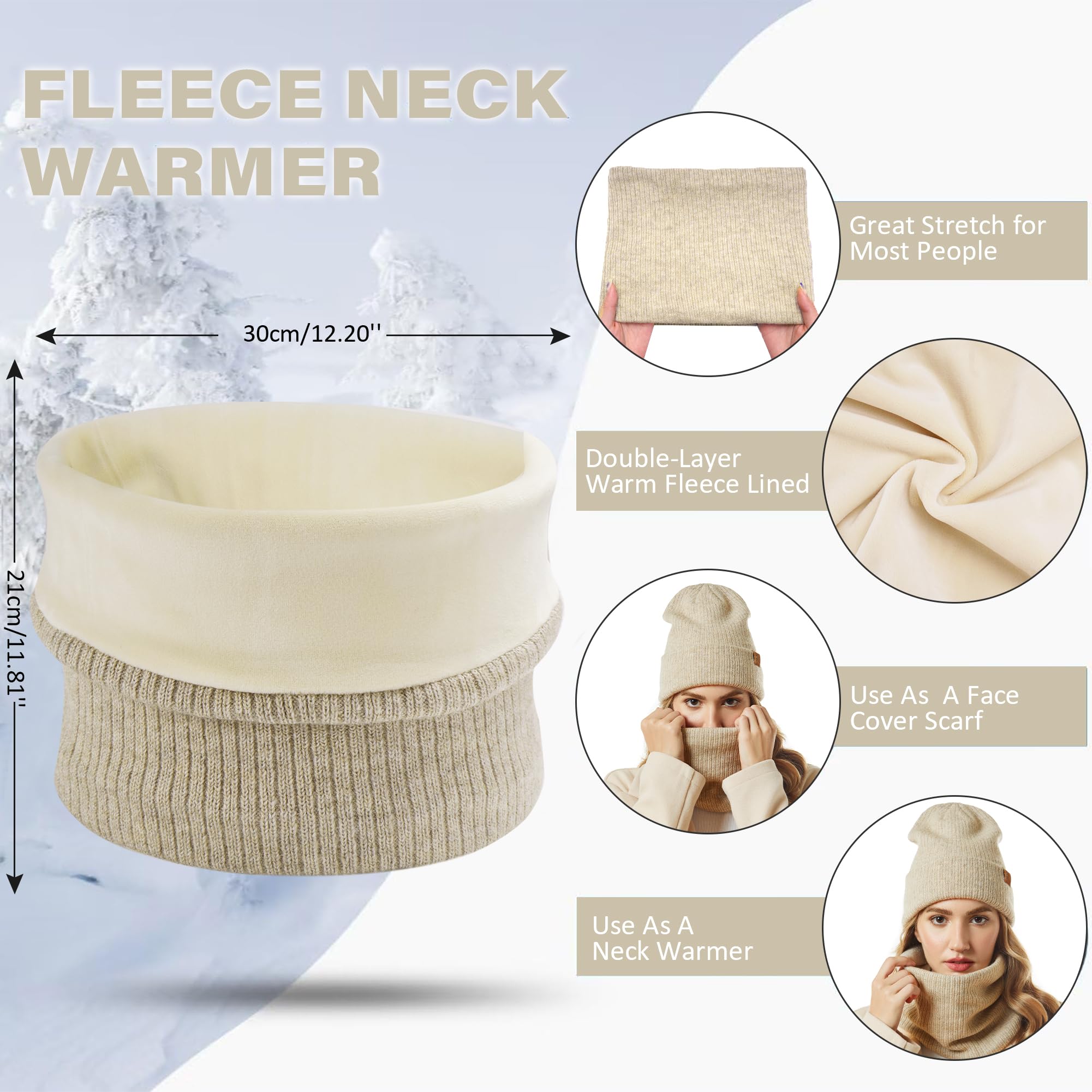 Femmes Hiver Chaud Bonnet Echarpe Thermique Gants Tactiles Ensemble Tricot Slouchy Cache-Cou Cadeau Femme