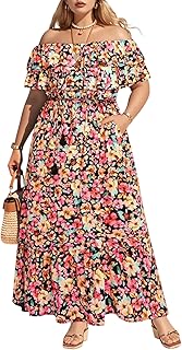 Plus Size Off The Shoulder Maxi Long Casual Layered Ruffle Beach Sundres...
