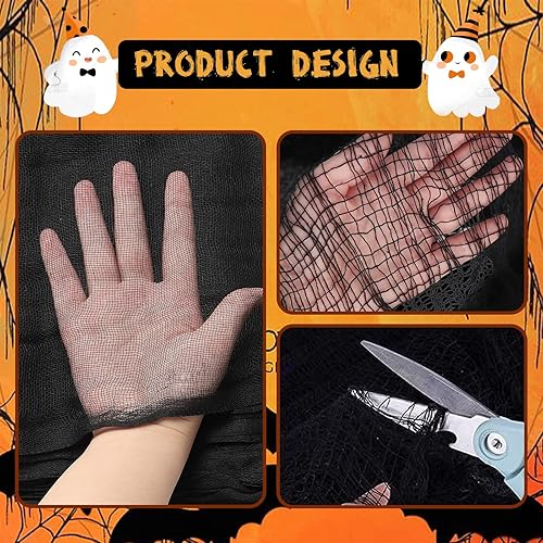 Miniatura 4 de 6 piezas de tela espeluznante de Halloween, tela espeluznante de 30 x 72 pulgadas, gasa espeluznante, tela espeluznante de Halloween, tela