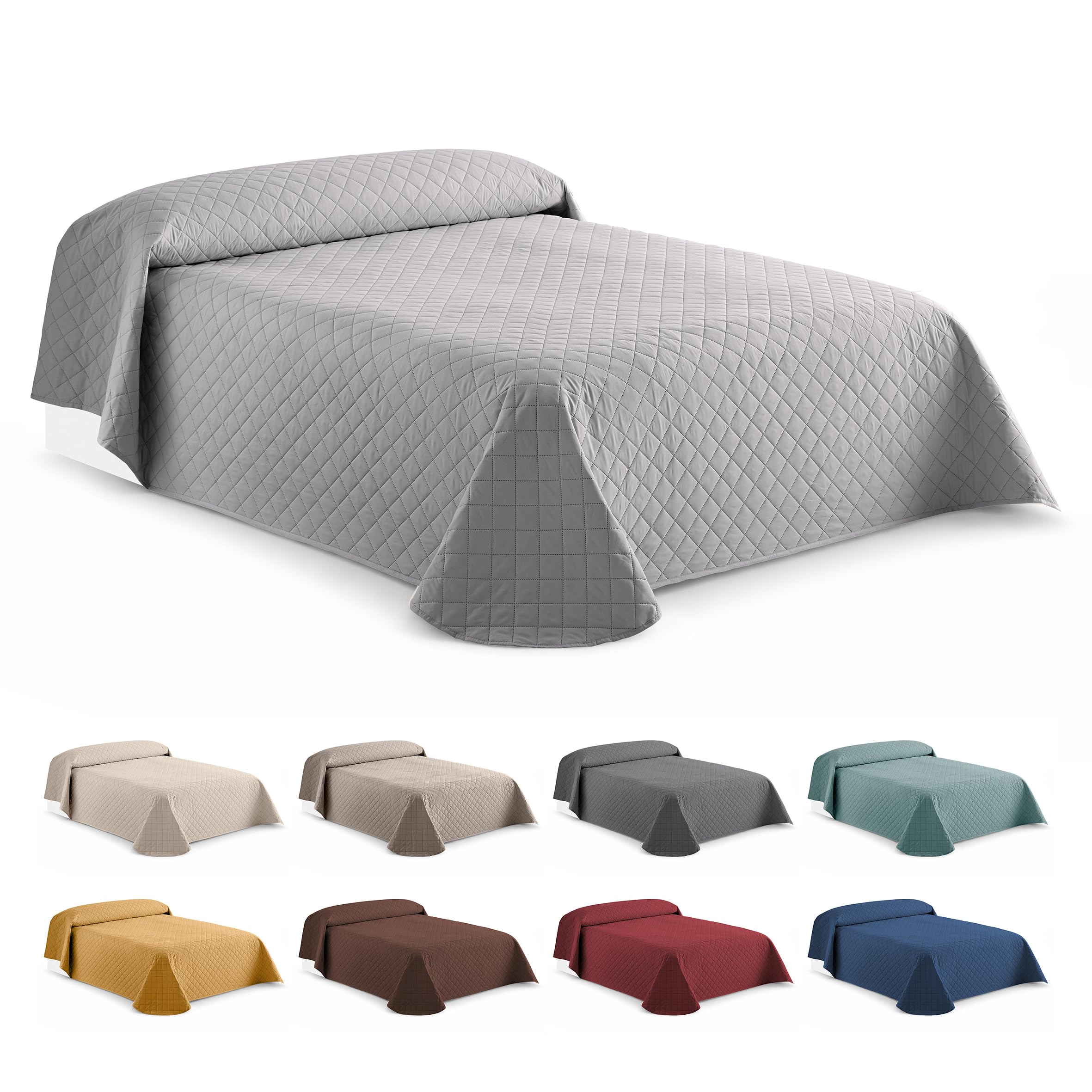 EasyCosy Copriletto Matrimoniale 2 Piazze 250x260 cm Grigio chiaro a Rombi – Trapuntino Estivo e Mezza Stagione Leggero, Multiuso, Morbido e Traspirante (Microfibra) OEKO-TEX®