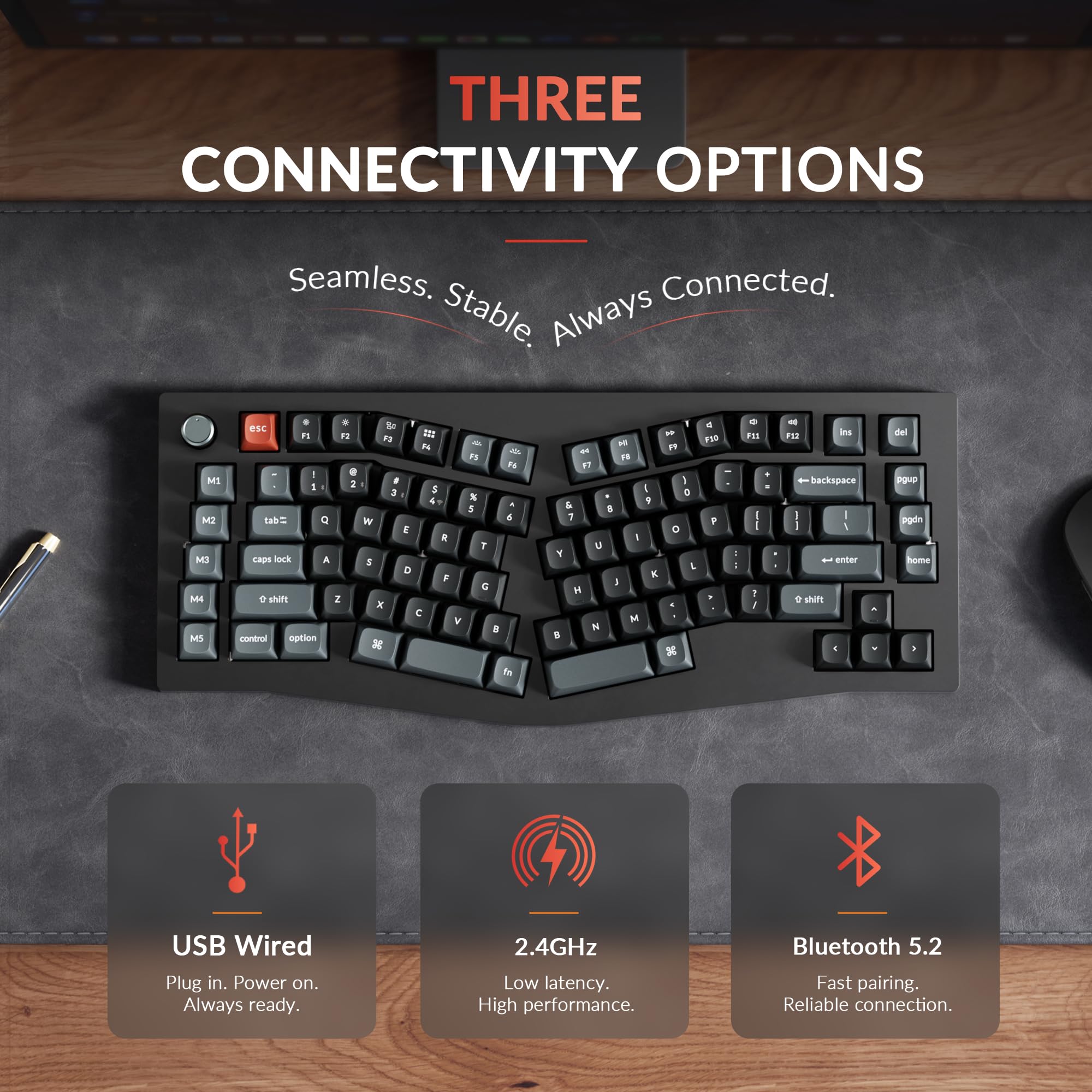 Keychron Tastiera meccanica wireless V10 Ultra 8K, layout ergonomico Alice al 75% con manopola, 8000Hz 2.4GHz/USB-C cablata, Bluetooth 5.3, ZMK, interruttori lineari rossi sostituibili a caldo per Mac