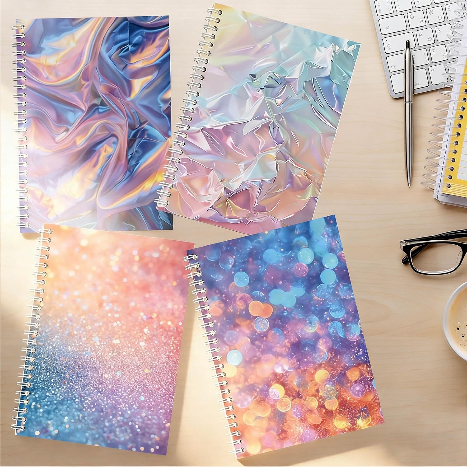 BetterJonny 4 Pcs Reusable Sticker Book Collecting Album Blank Sticker Storage Organizer Book, A5 Size 24 Inner Pages Per Album, Release Paper for Collecting Stickers, Labels(Shining Universe)