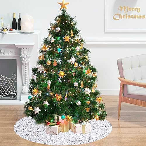 Miniatura 106 de FOTSHARER Falda de árbol azul pequeña de 21 pulgadas, falda de árbol de Navidad con lentejuelas con purpurina, tapete grueso de terciopelo