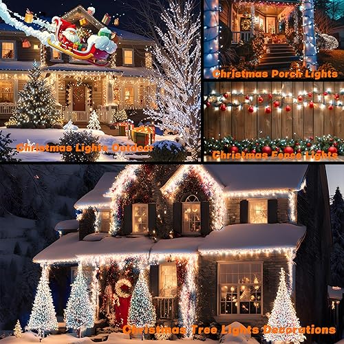 Miniatura 8 de OZS Paquete de 2 luces LED extensibles superbrillantes de 164 pies, 400 luces LED extensibles rojas y verdes, impermeables, 8 modos de iluminación,