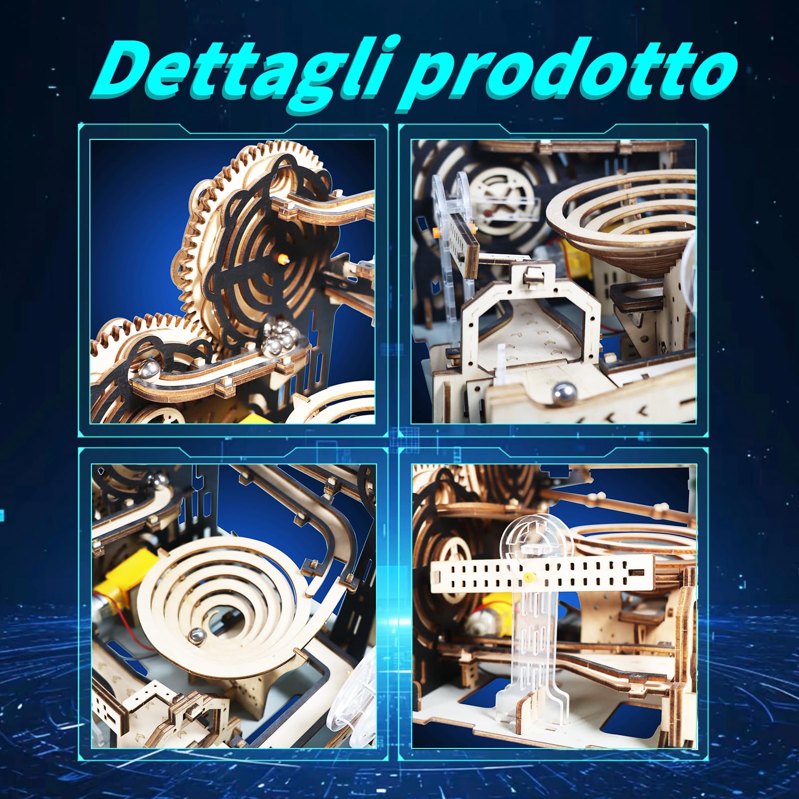 Kit Puzzle 3D in Legno Adulti Pista Biglie Ascensore Motorizzato Doppia Spirale Gravità Montaggio Manuale Rompicapo Regalo Compleanno Natale Adulti