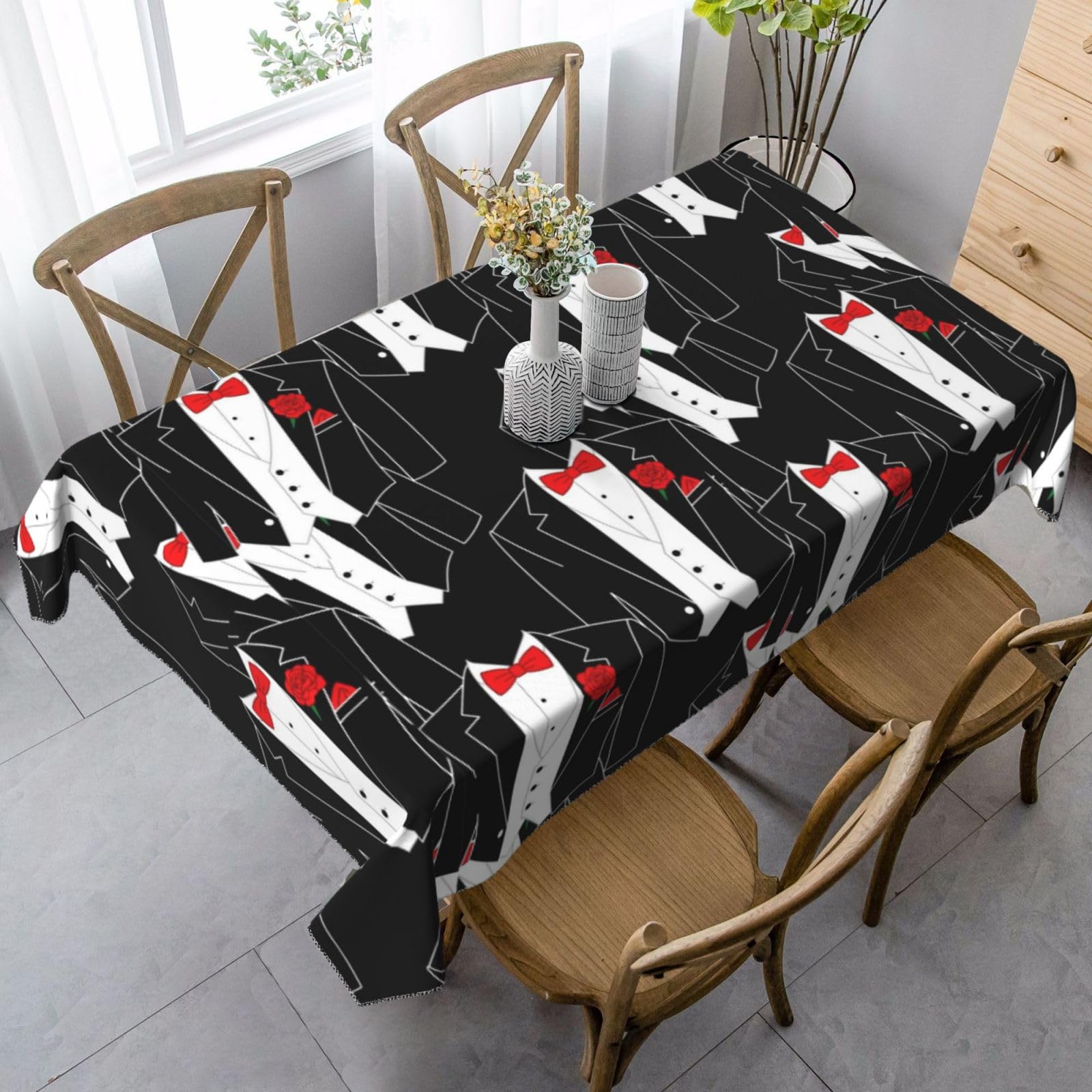 Nappe de table lavable motif roses noires et rouge 137x183 cm couverture haute durabilité
