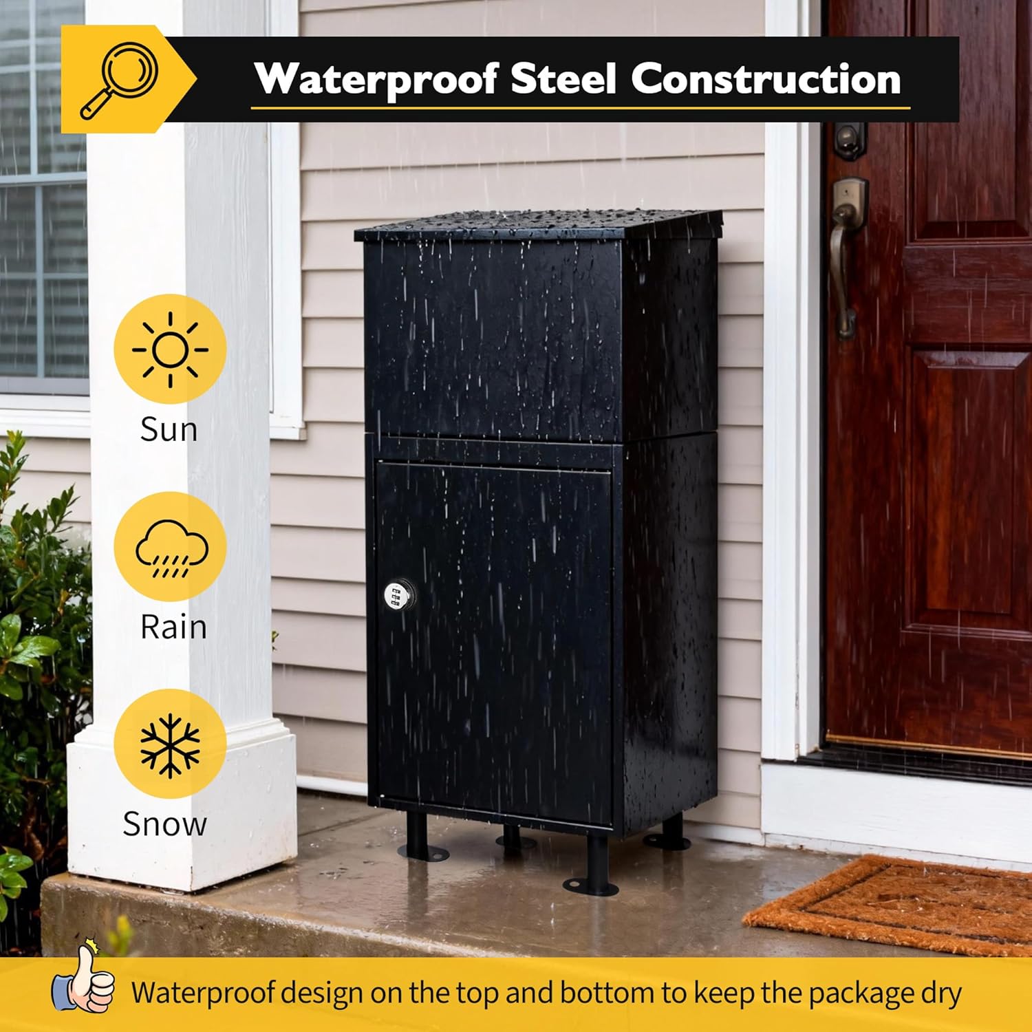Parcel Drop Boxes for Outside, Extra Large Package Delivery Boxes with Secure Storage, Anti-Theft Galvanized Steel,Waterproof Package Delivery Box for Outdoor Porch with Password Lock (Black) - Image 6