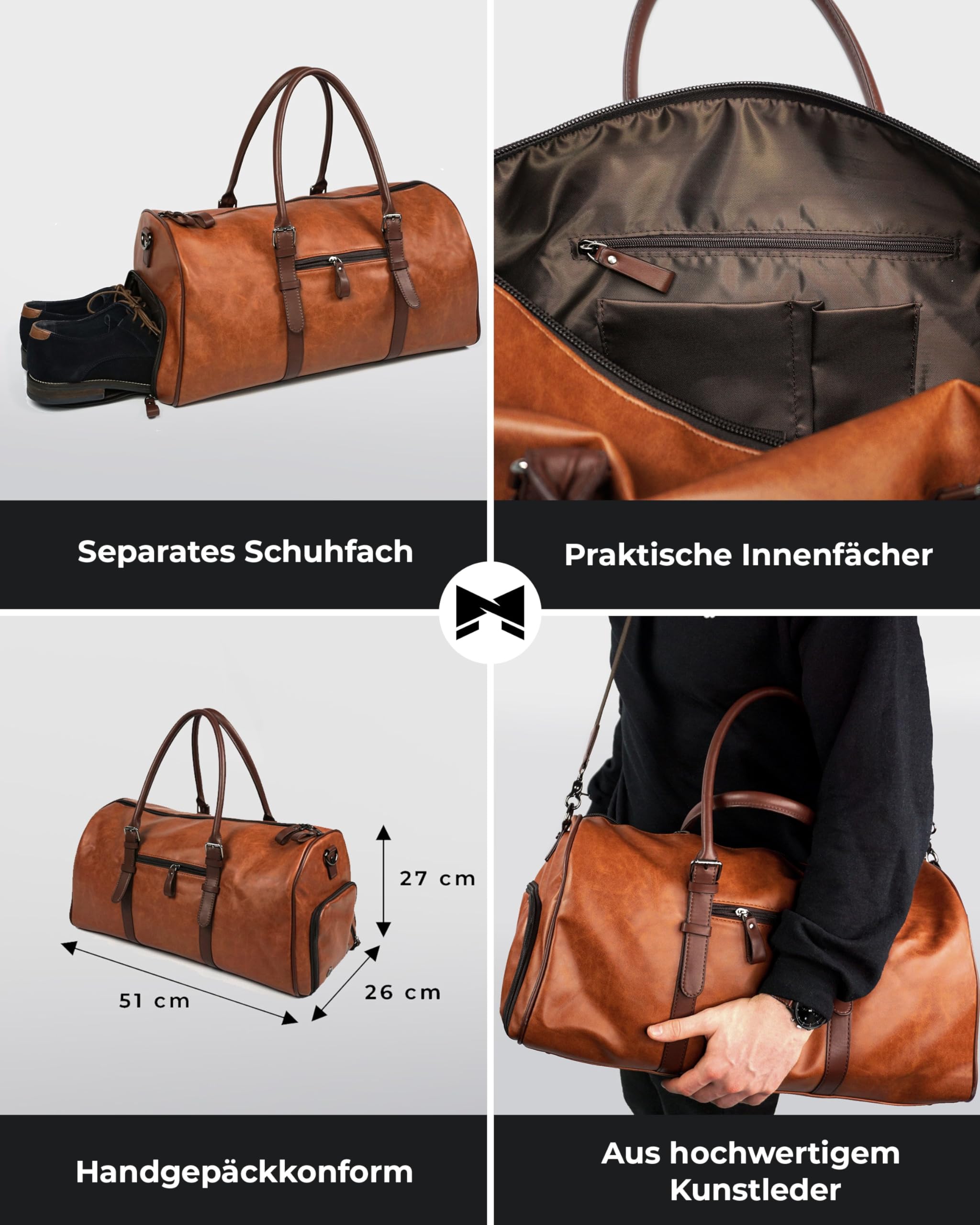 Gentlemen's® Weekender London - Reisetasche mit separatem Schuhfach - Sporttasche für jeden Anlass - vegan mit Schultergurt und Trackerfach - Perfekt für Reisen, Arbeit und Sport