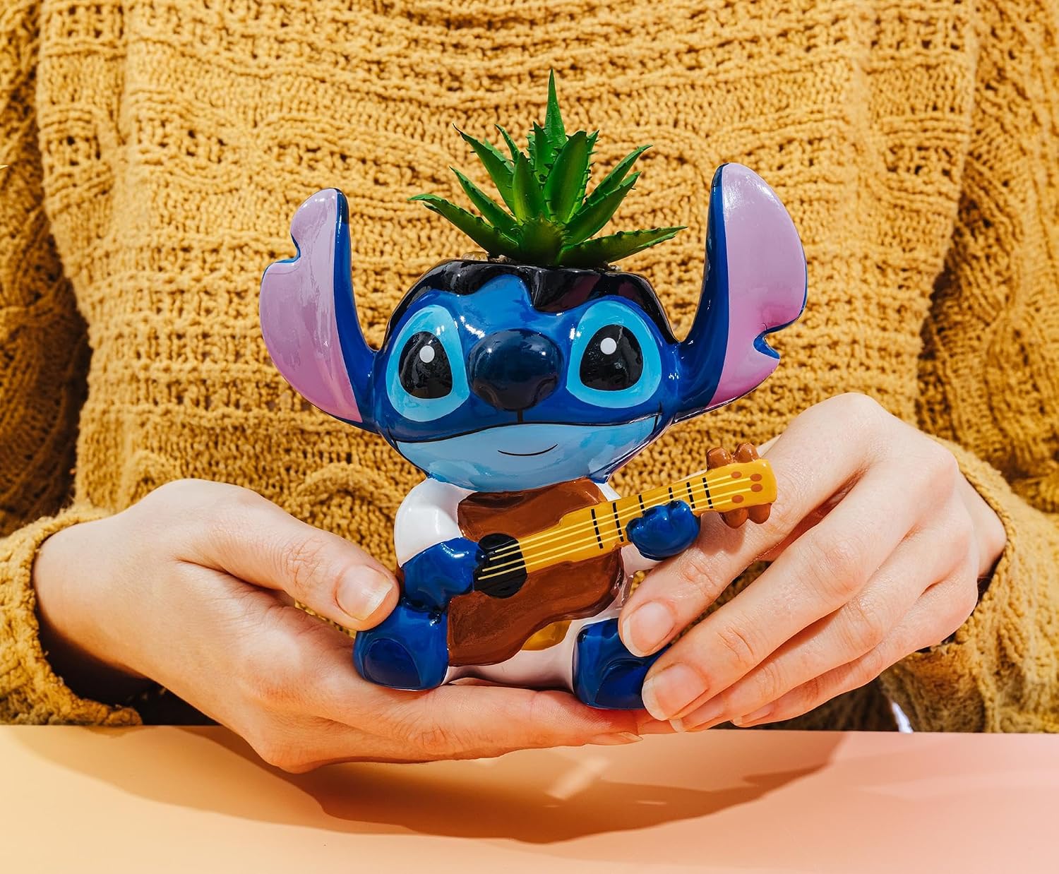 Silver Buffalo Disney Lilo & Stitch Elvis 6-Inch Ceramic Mini Planter with Artificial Succulent | Cute Flower Pot, Faux Indoor Plants