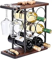 Vista 1 de ALLCENER Wine Rack with Glass Holder, Countertop Wine Rack, Wooden Wine Holder with Tray, Perfect for Home Decor & Kitchen Storage Rack etc