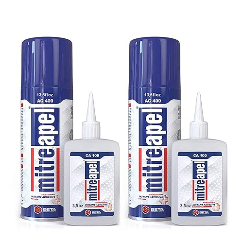 MITREAPEL Pegamento CA con activador (2 x 3.5 oz - 2 x 13.5 onzas líquidas), pegamento Ca para carpintería, pegamento de cianoacrilato y activador