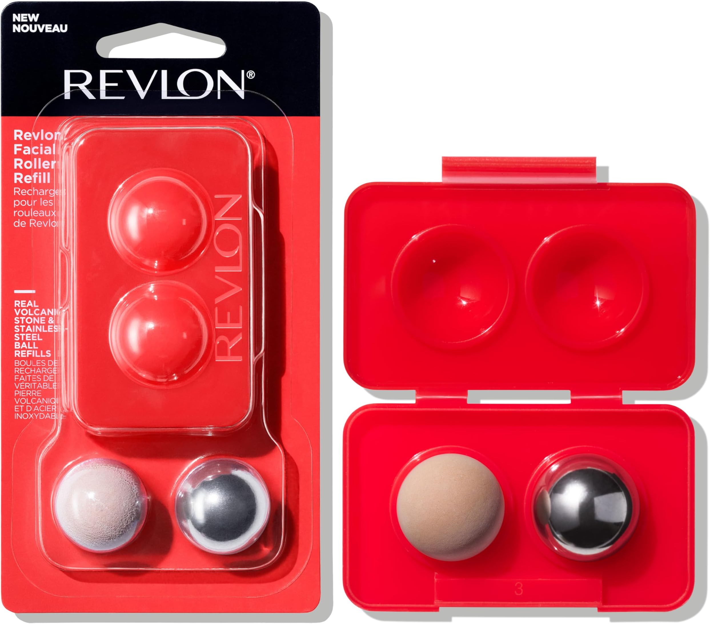 Revlon Oil Absorbing & Cooling Facial Roller Refill Pack with Volcanic & Stainless Steel Stones in Storage Case, Eco-Friendly, Easy to Clean, 1 count