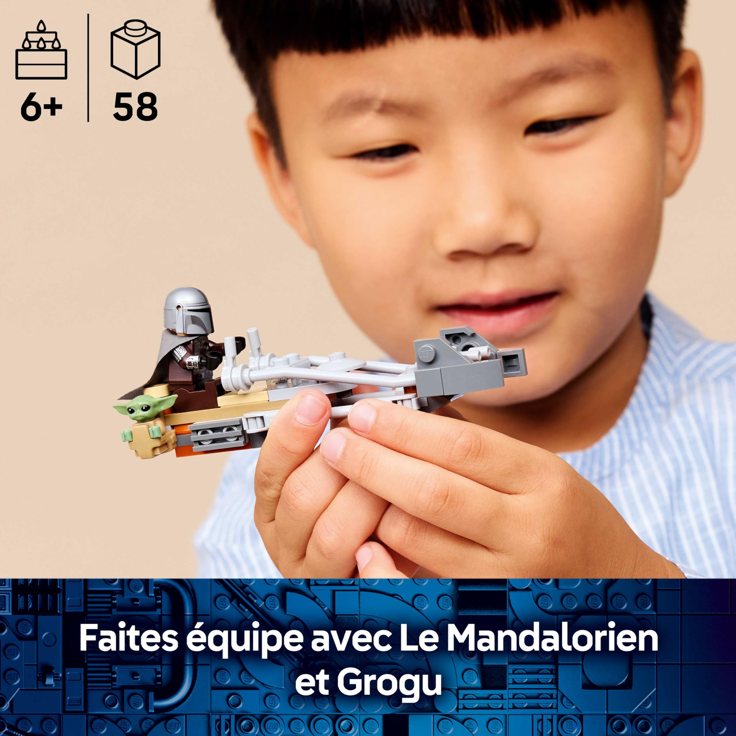 LEGO Star Wars 75436 Le Speeder Bike du Mandalorien et Grogu - Jouet de Construction - Figurine de Grogu & Minifigurine de Din Djarin avec Blaster - Cadeau d'anniversaire pour Garçon dès 6 Ans & Fans