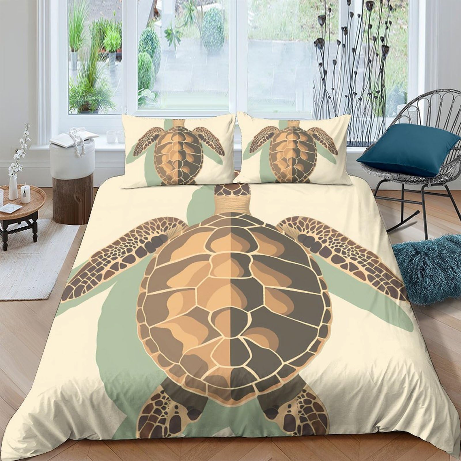 P5V6M1Q9 3D Printed Sea Turtle Duvet Cover Microfiber Soft Breathable Ocean Animal Bedding Set with 2 Pillowcases for Bedroom Decor Single（135x200cm）