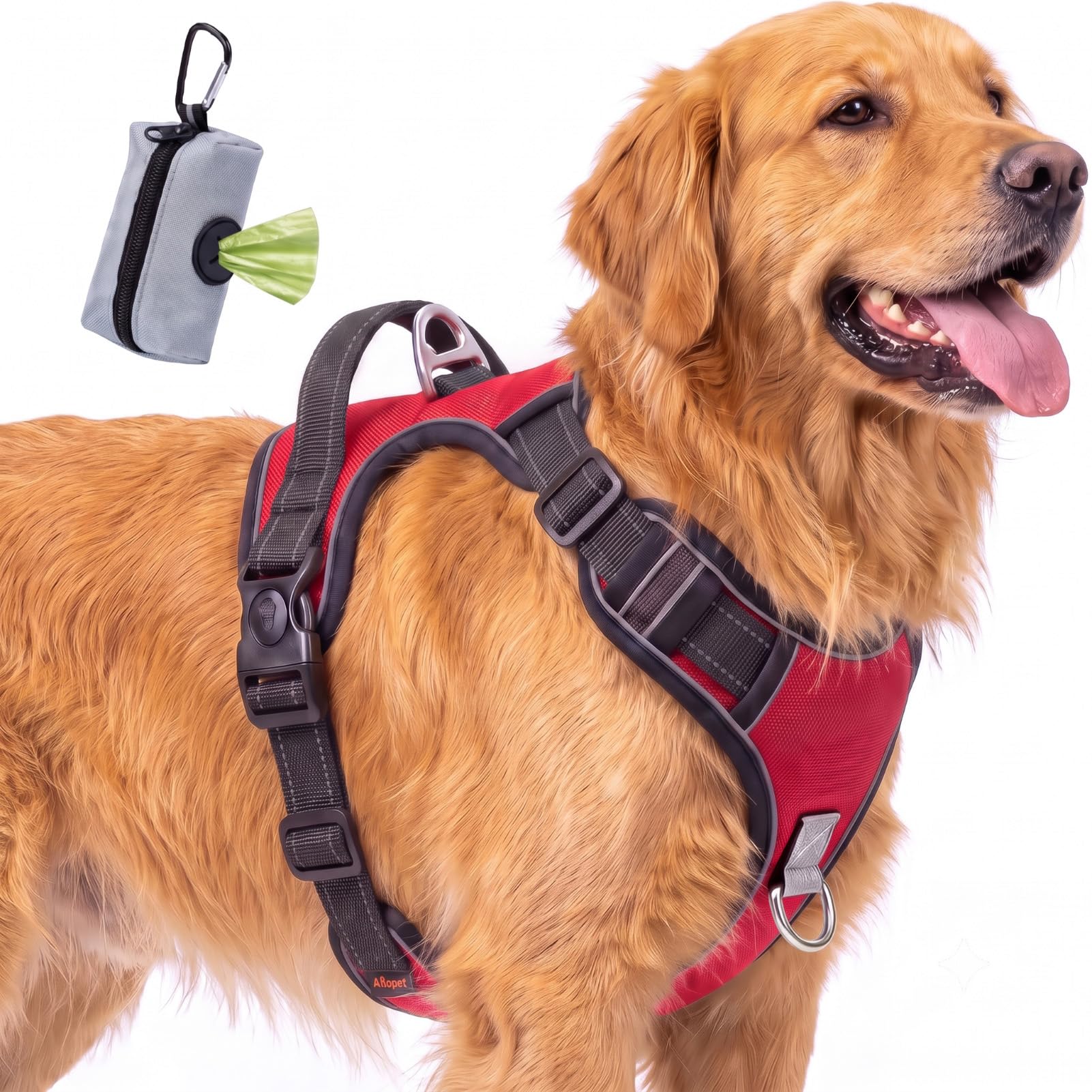 FYY Dog Harness No Pull, Escape Proof Adjustable Pet Vest, Reflective Choke Free Harness With Easy Control Padded Handle for Small Medium Large Dogs Walking and Training XL-Red+Black