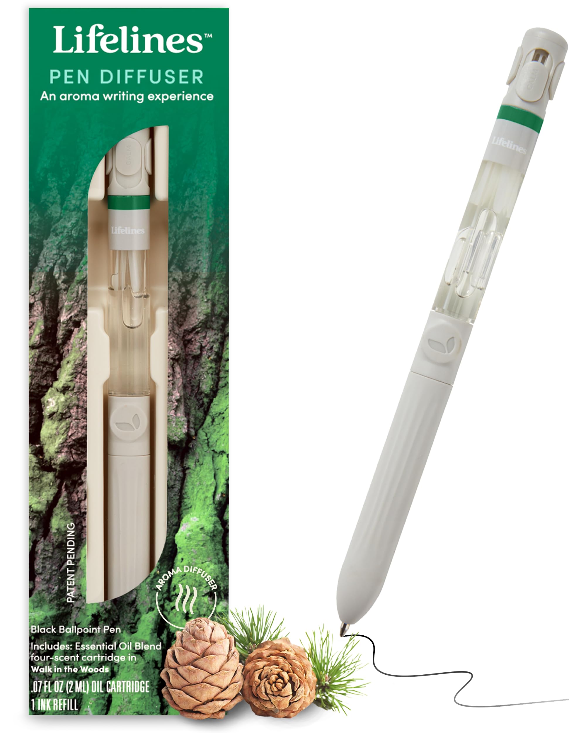 Lifelines Pen Diffuser, Walk in the Woods - 1mm Black Ballpoint Pen with Scented Essential Oil Blends – Aromatherapy Diffuser & Sensory Immersion Diffuse Aroma As You Write