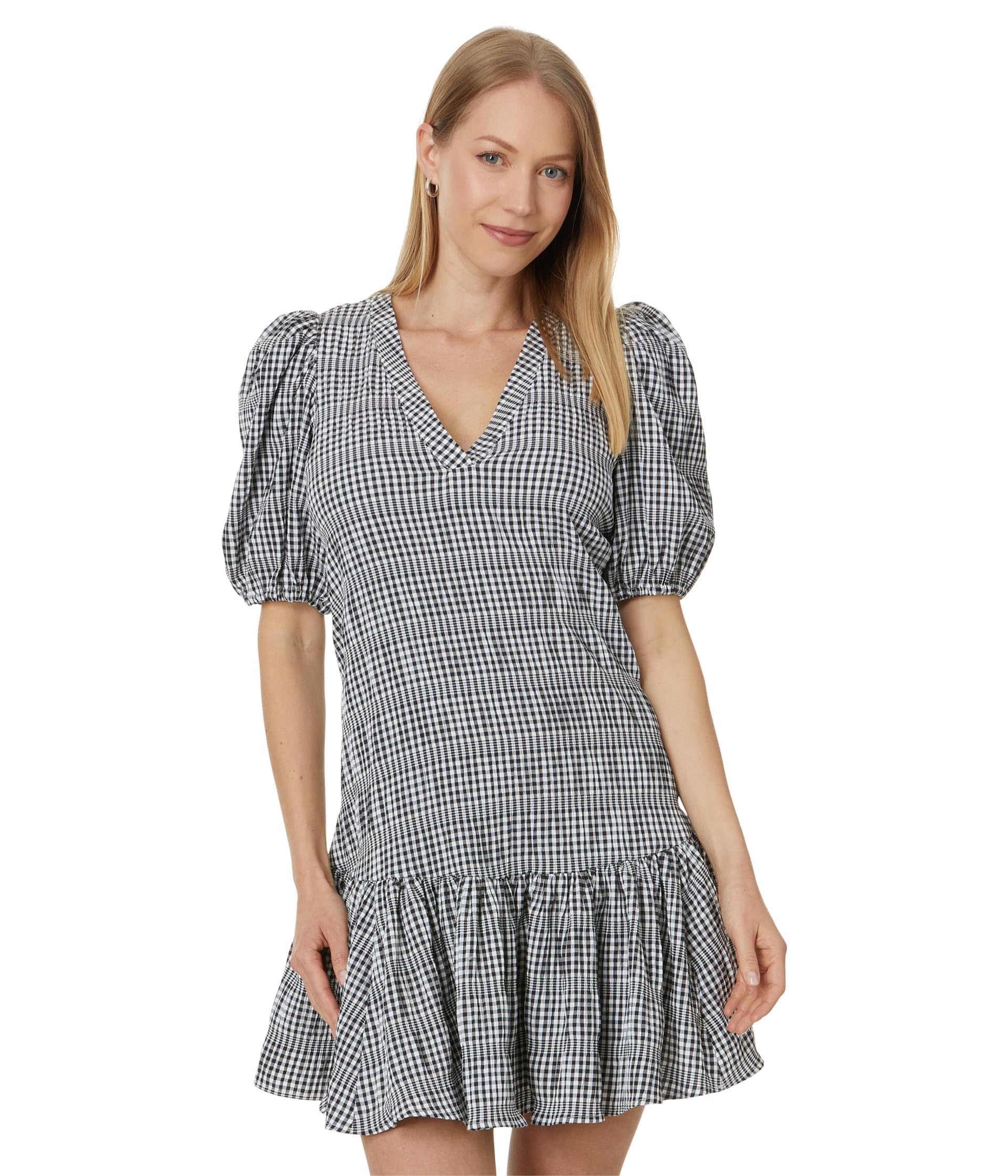 Calvin Klein Women's Gingham Print Gauze Dress with Puff Sleeve,  Black/White, 4 : Amazon.ca: Clothing, Shoes \u0026 Accessories