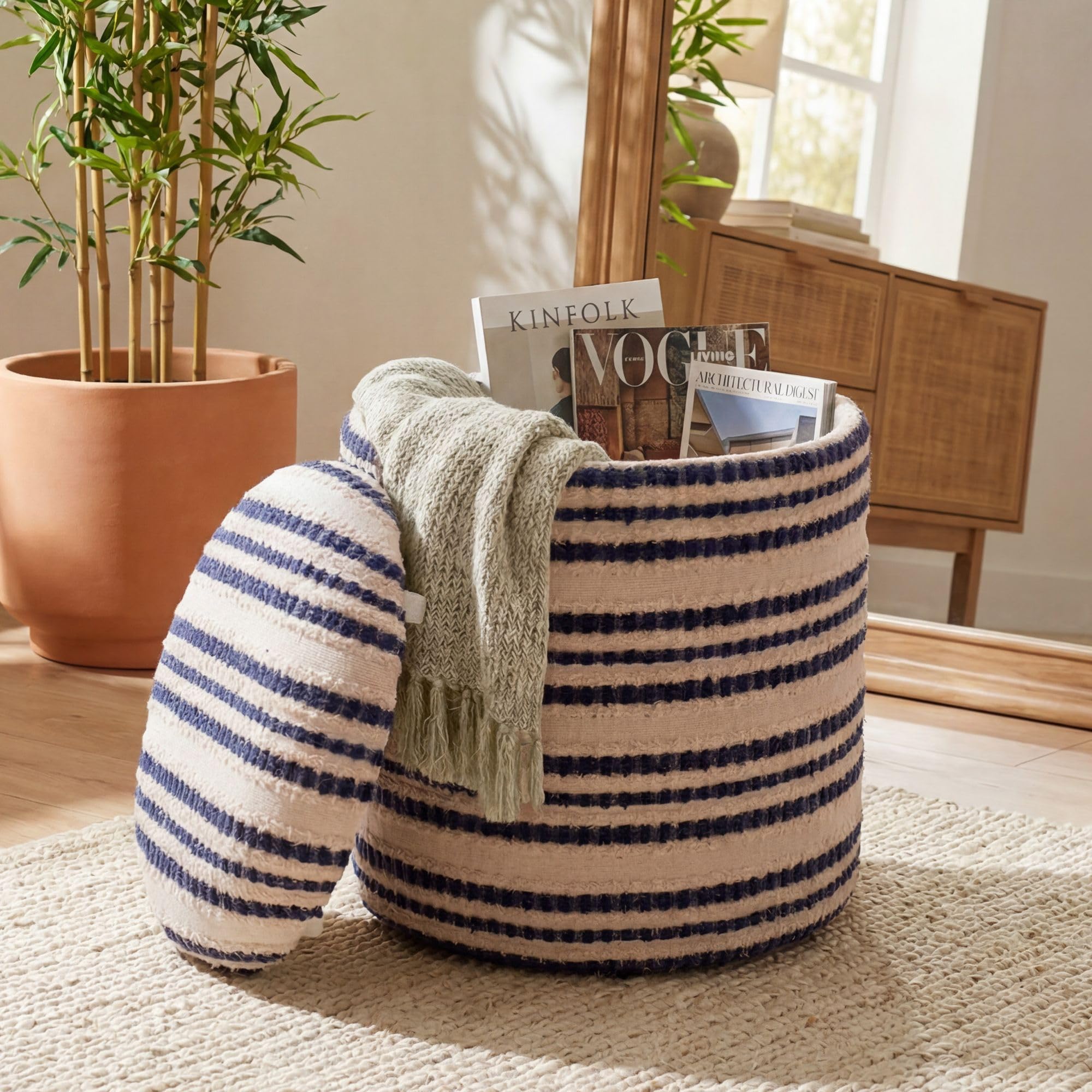 WOHNLING Pufa ze Schowkiem Ø 40 cm Bawełna Beżowa Boho