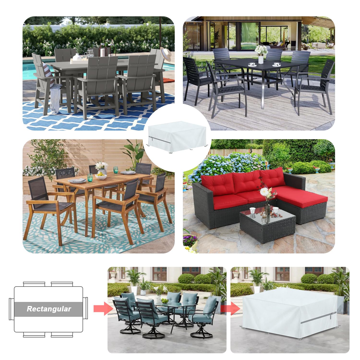 LAMUNI Bache Table Jardin Housse de Protection Table de Jardin 170x110x75cm Housse Table Exterieur Housse Salon Jardin Impermeable Bâche Salon de Jardin 420D Oxford Housses pour Tables de Jardin