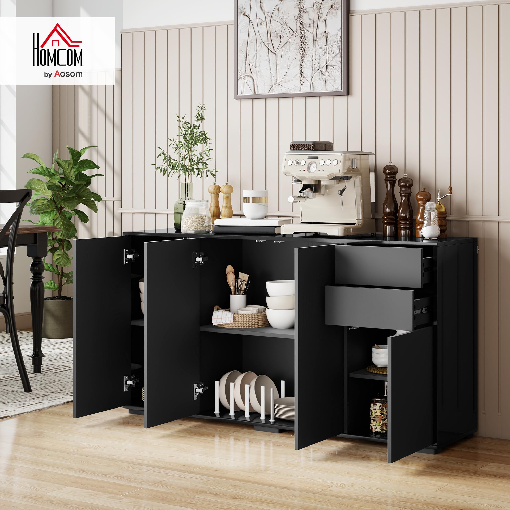 HOMCOM Buffet Meuble de Rangement 2 Tiroirs Coulissants 140x36x74cm Noir