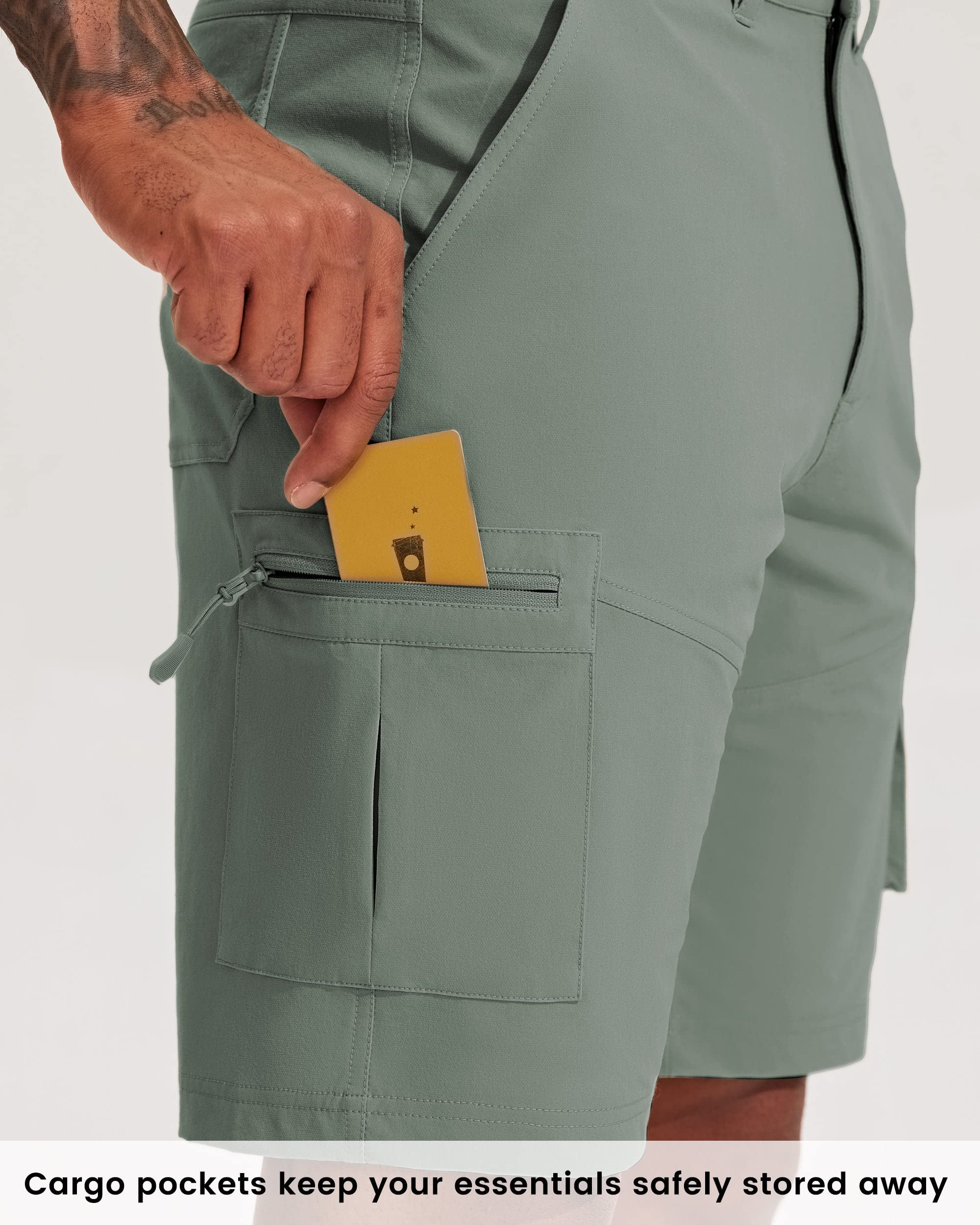 Willit Pantalones Cortos de Senderismo para Hombre, Estilo Cargo, atléticos, de Secado rápido, elásticos, Casuales, de Verano, con Bolsillos, 9 Pulgadas