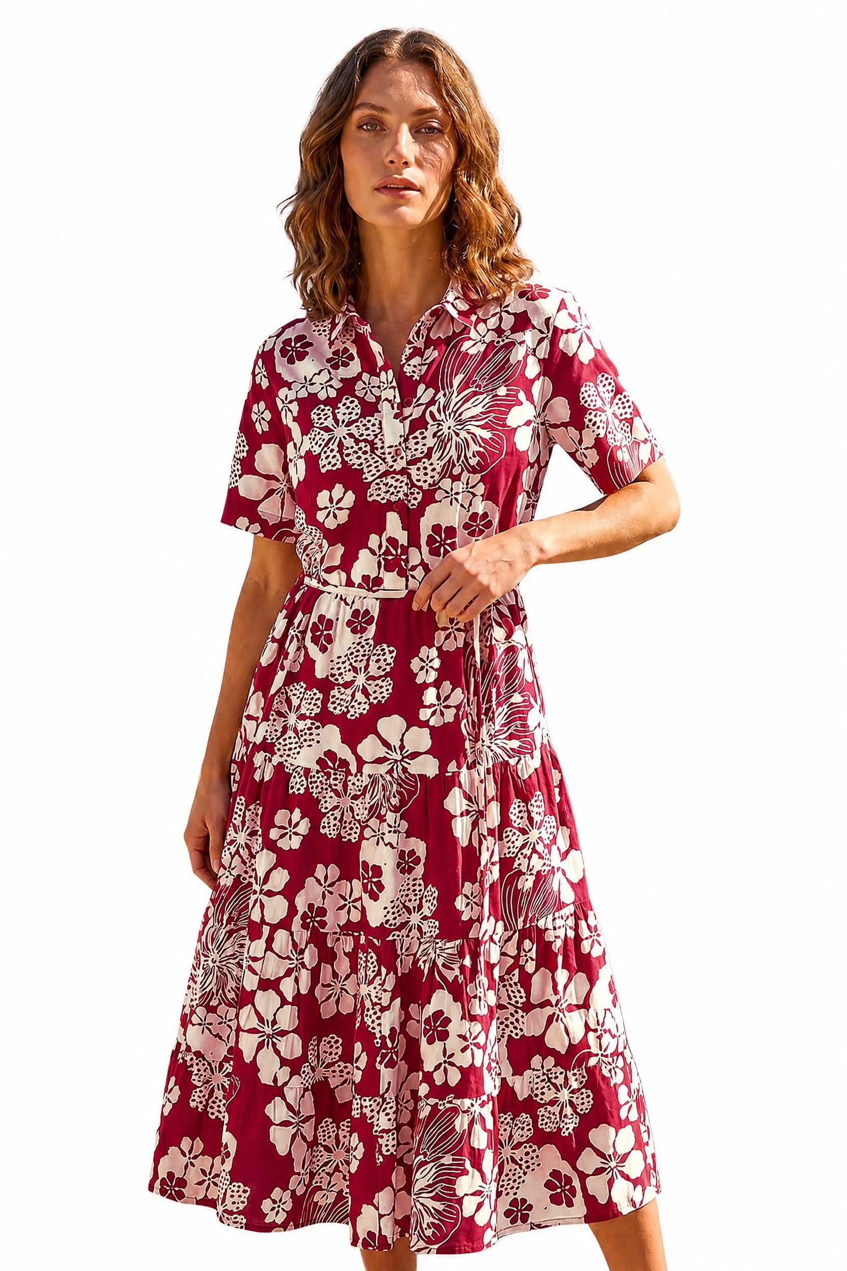 Roman Women's Petite Floral Shirt Dress in Red | Size: 14