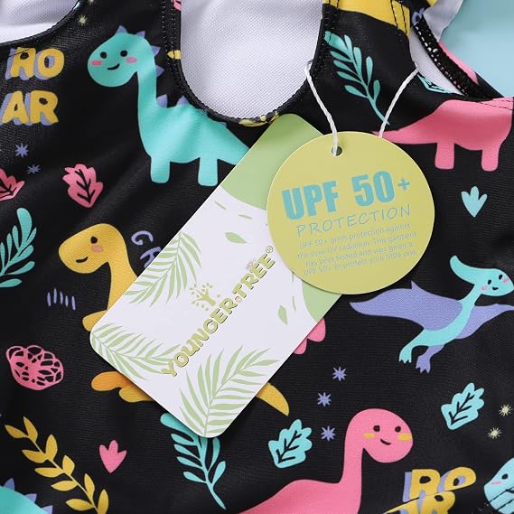 YOUNGER TREE Toddler Baby Girls Swimsuit Infant One Piece Bathing Suits Cute Dinosaur Beach Wear Sunsuit Ruffle Swimwear