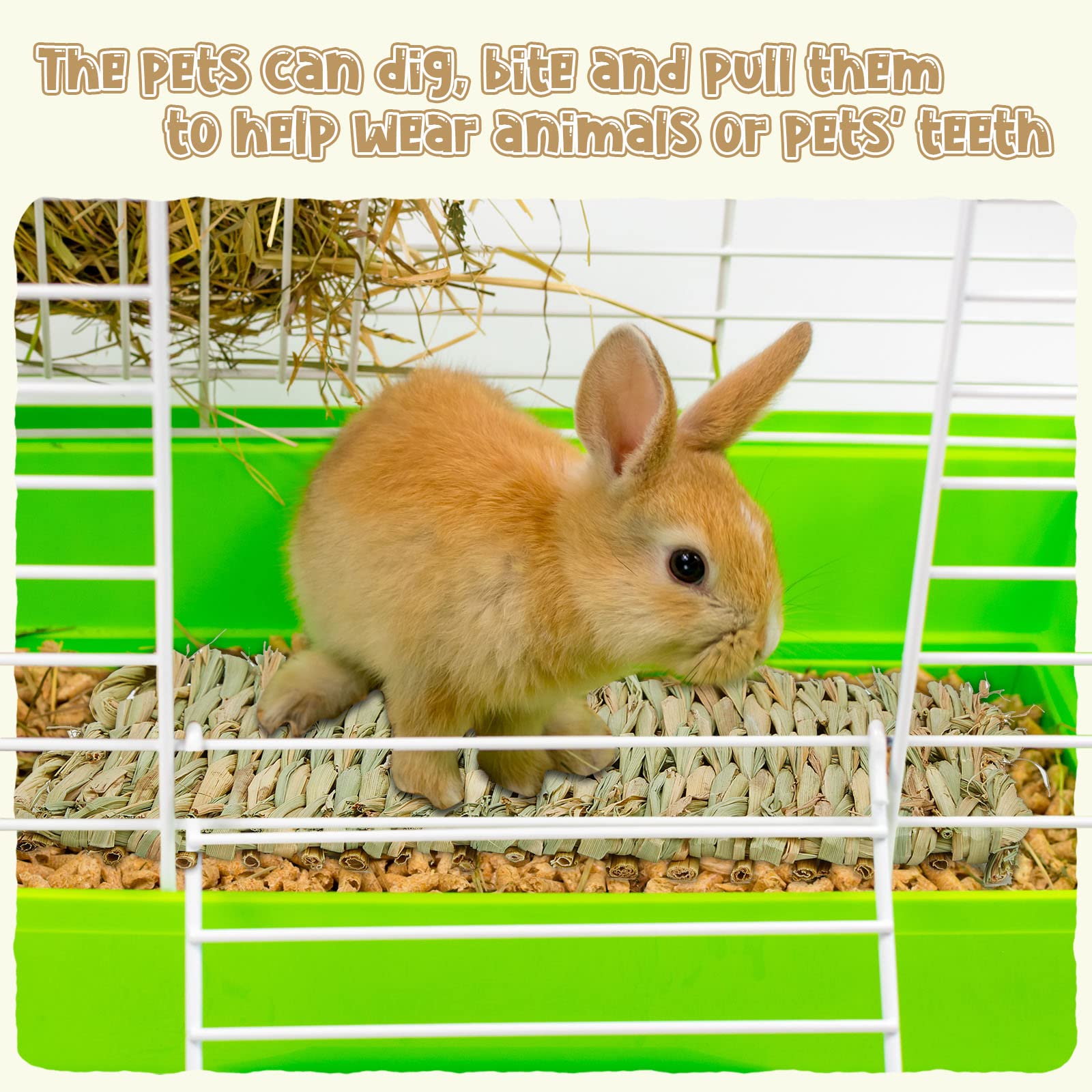 Riakrum 40 Stück gewebte Strohmatte Bett Maisschalen Kaninchen Matte Schlafen Kaninchen Bettwäsche Natürliches Kauspielzeug Bett für Papagei Chinchilla Eichhörnchen Hamster Katze Hund Kleintiere