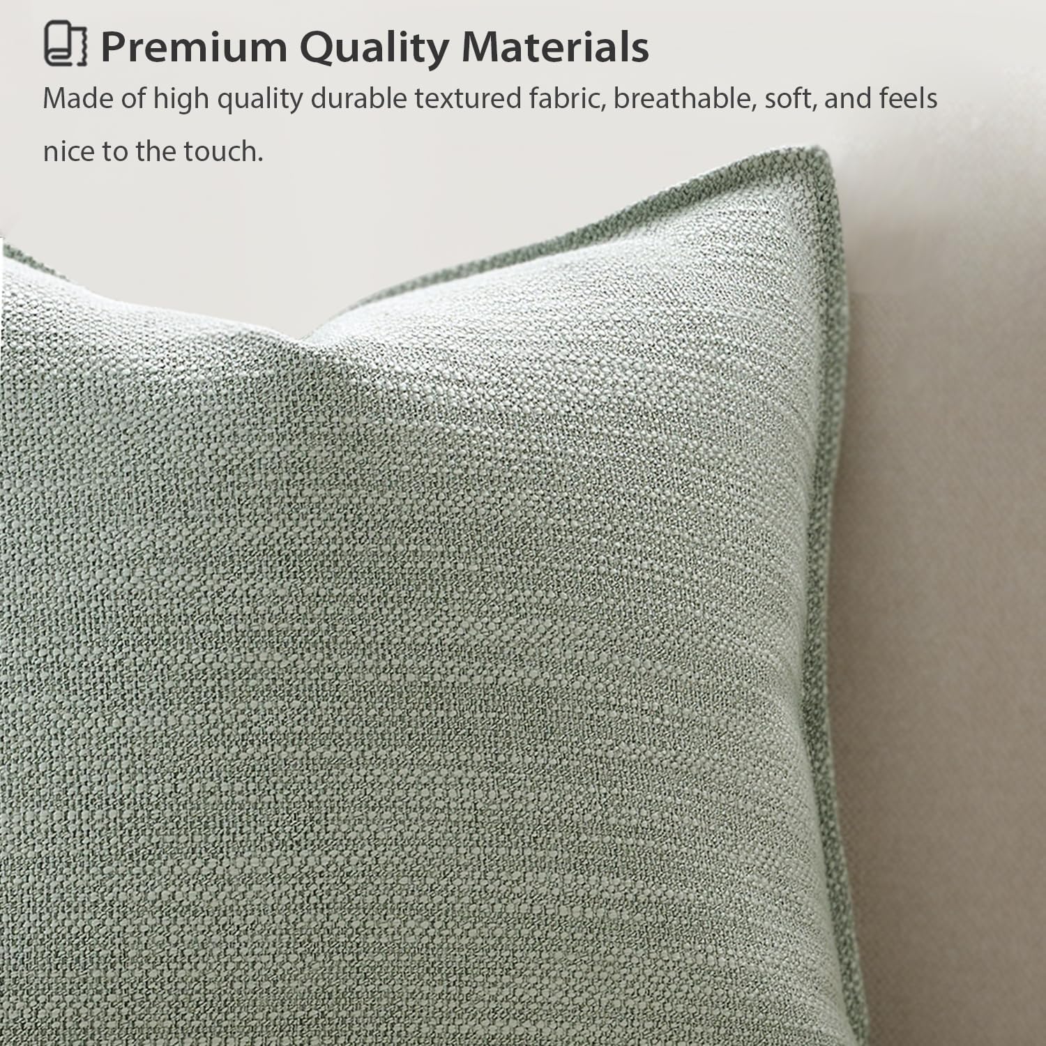Meekio Set of 4 Ivory Beige and Sage Pillow Covers 18x18, Linen Look Throw Pillow Covers with Flange Edge for Sofa Couch Living Décor