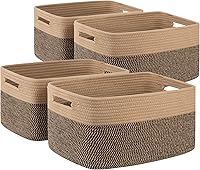 Vista 14 de Paquete de 4 cestas de almacenamiento para organizar, cestas tejidas para estantes, perfectas para juguetes, libros, toallas y ropa, cestas