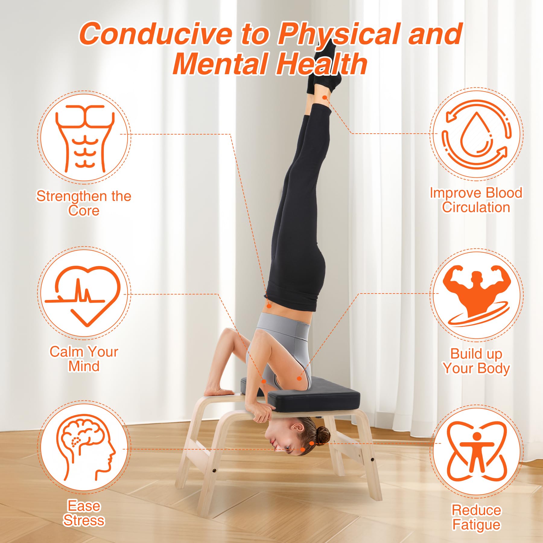 REDCAMP Yoga kopfstandhocker, Yoga Inversion Bank mit Holzrahmen und PU Pads, Entlasten Müdigkeit Balance Training, Loading 330Lbs