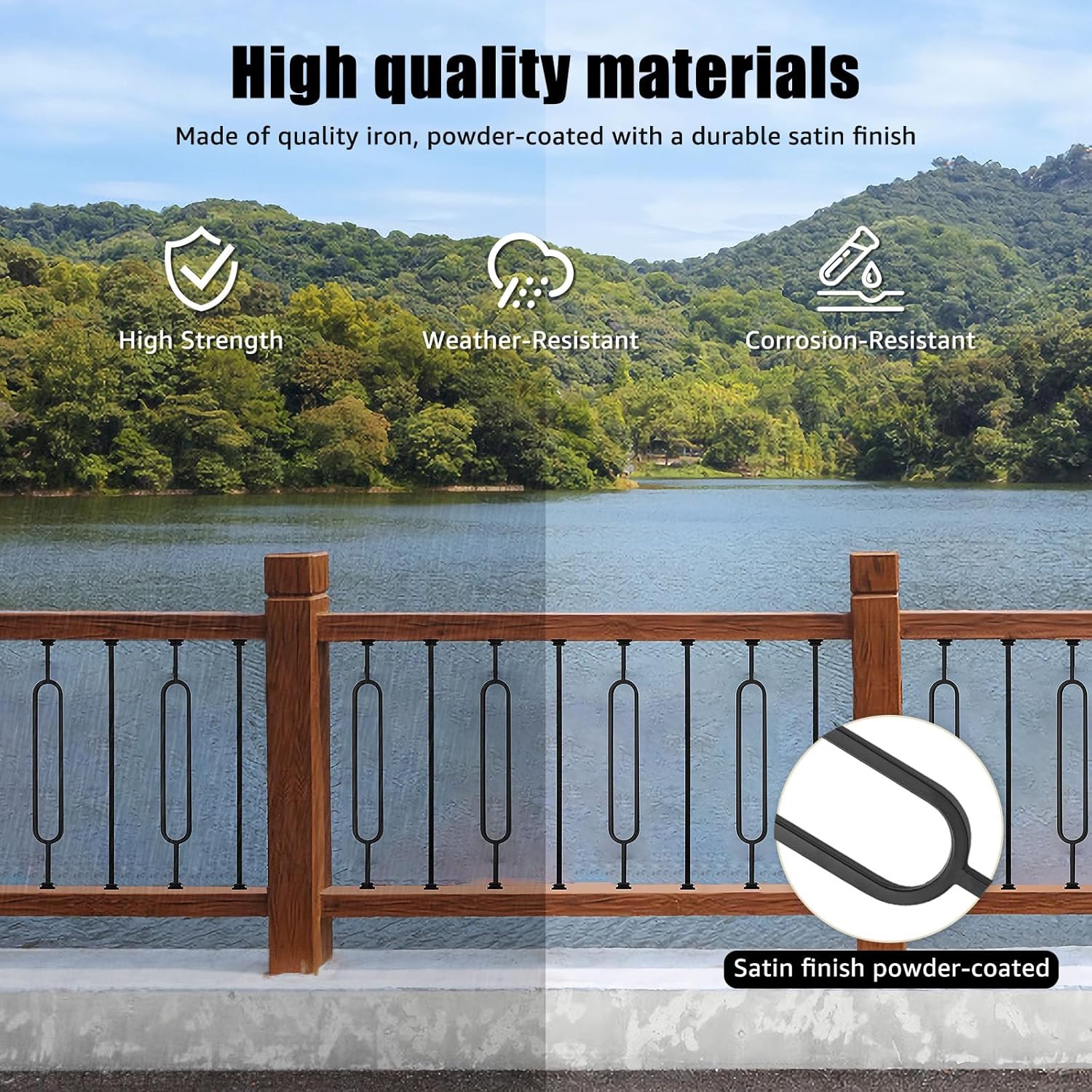 Deck Balusters, 10 Pack Wrought Iron Balusters, 1/2" Deck Railing Stair Metal Deck Spindles, Staircase Baluster W/ 20 Pack Iron Baluster Shoes (5 Straight +5 Single Oval)